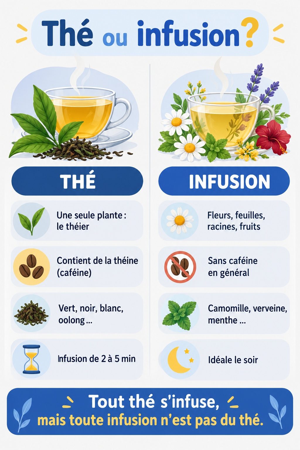 Différence entre thé et infusion : infographie comparative