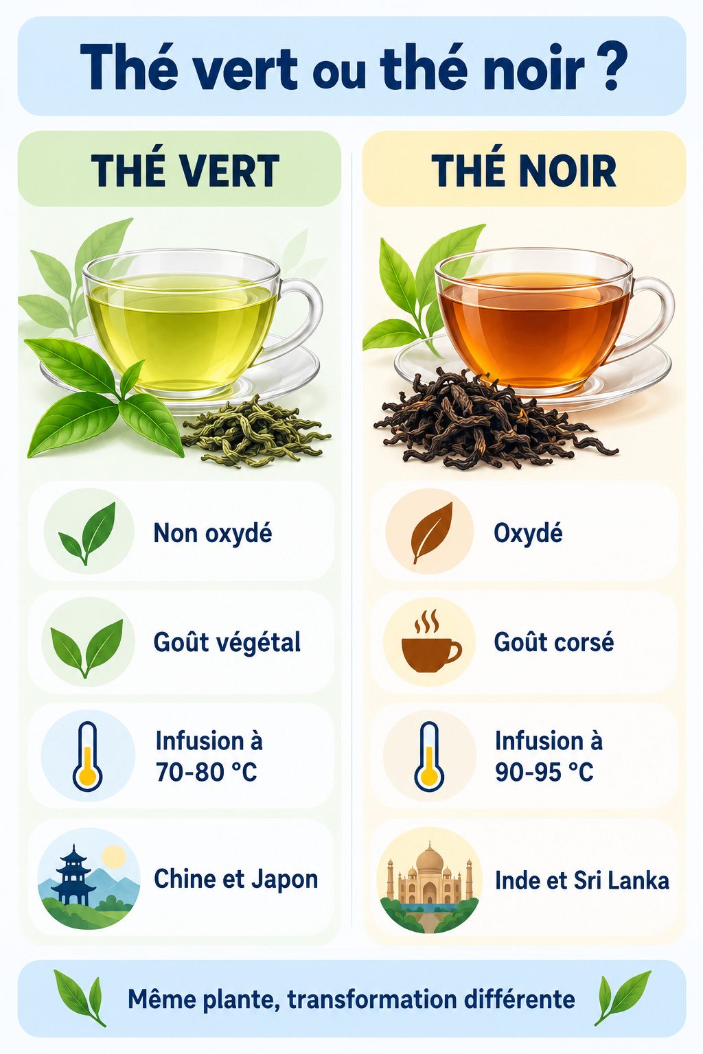 Différence entre thé vert et thé noir : infographie comparative
