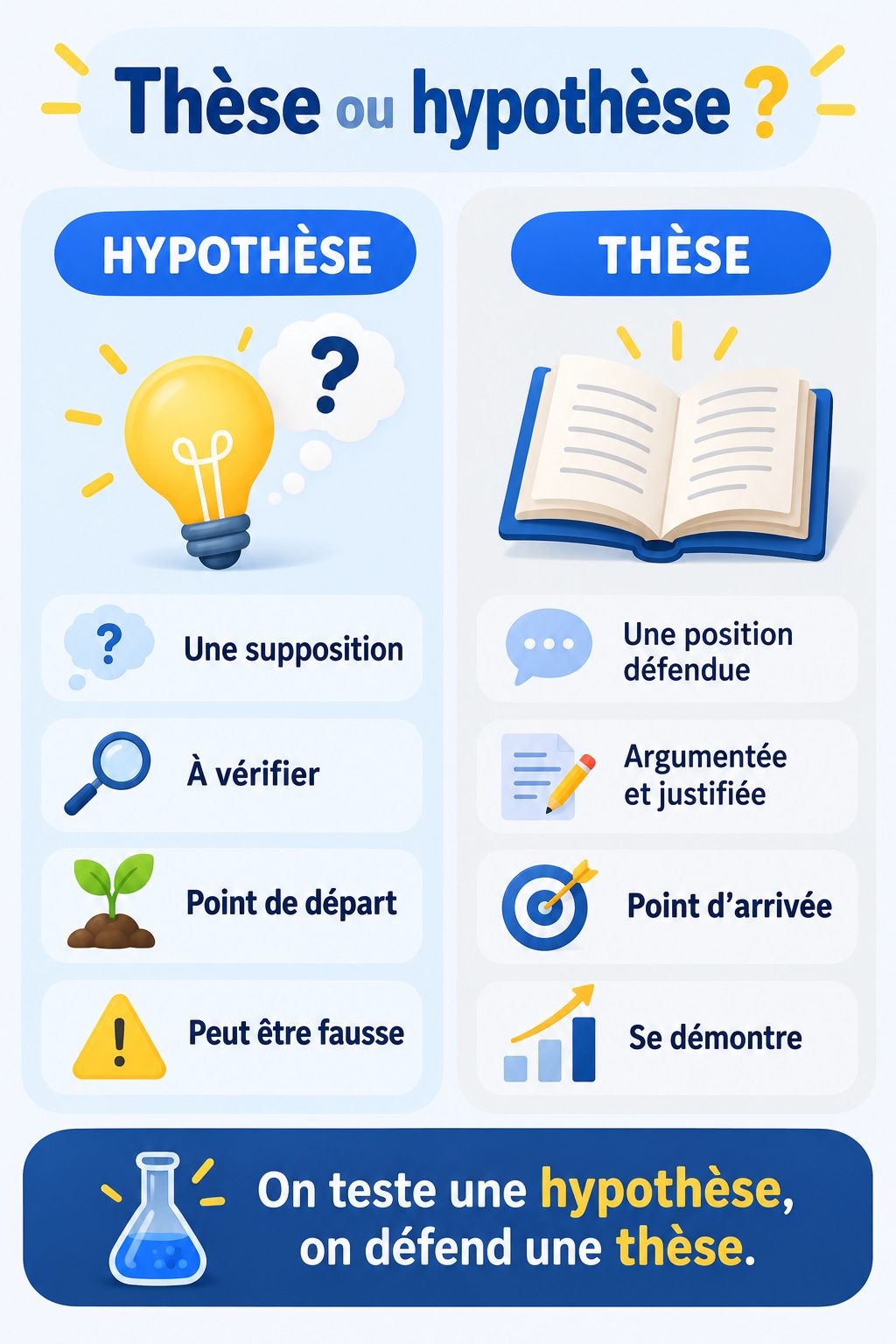 Différence entre thèse et hypothèse : infographie comparative