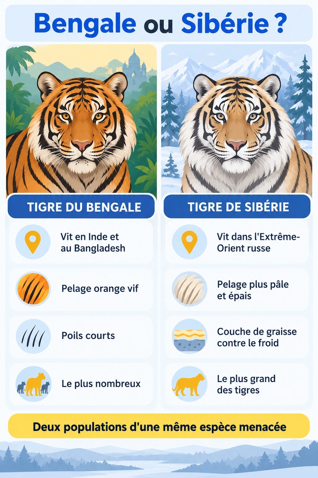 Différence entre tigre du Bengale et tigre de Sibérie : infographie