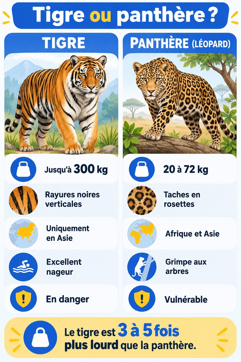 Différence entre tigre et panthère : infographie comparative