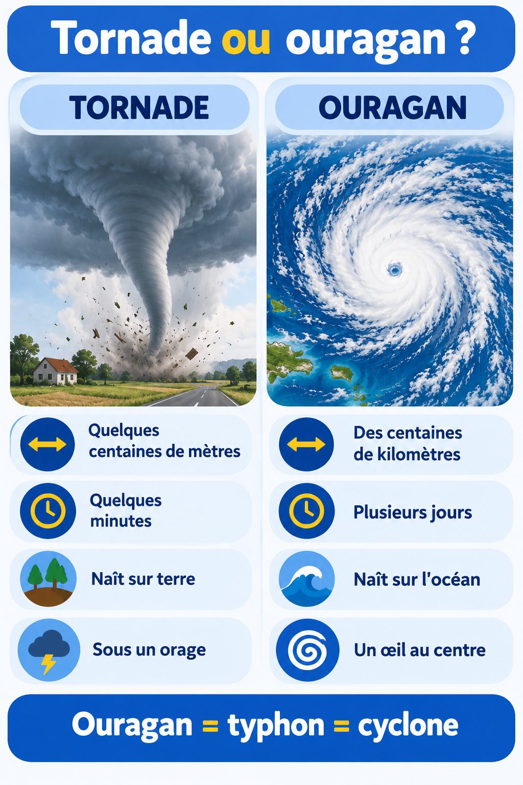 Différence entre tornade et ouragan : infographie comparative