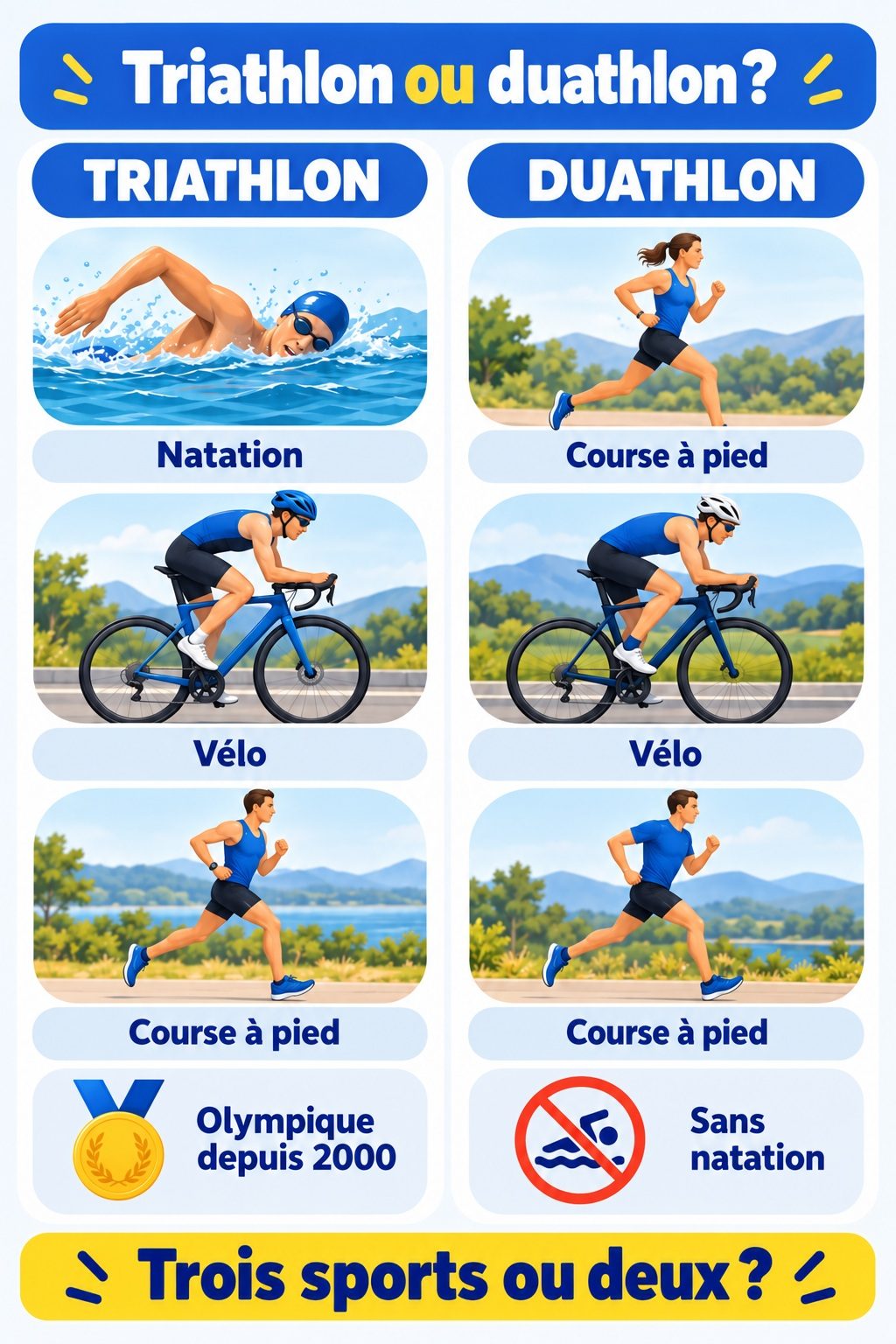 Différence entre triathlon et duathlon : infographie comparative