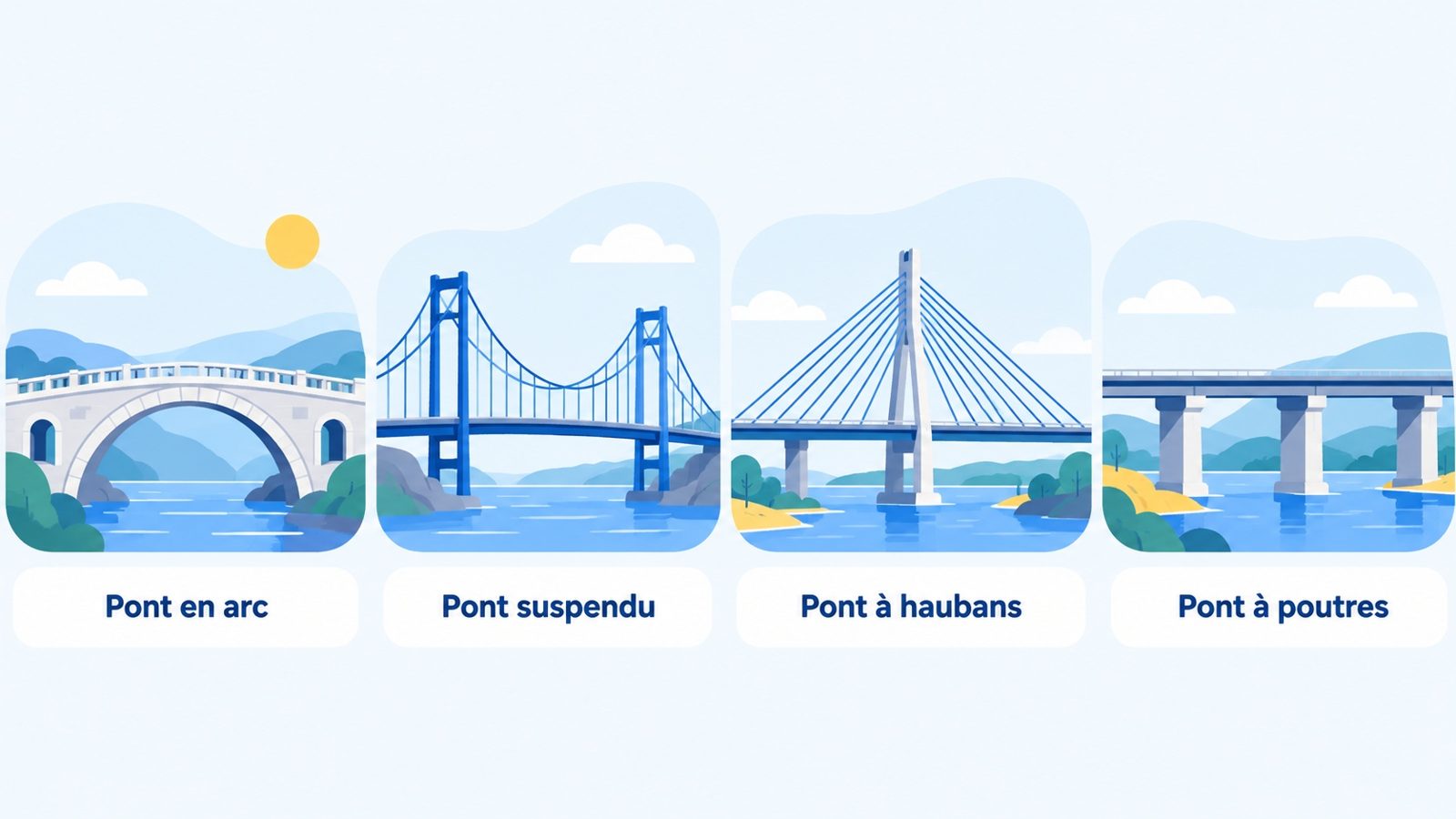 Les types de ponts : en arc, suspendu, à haubans, à poutres