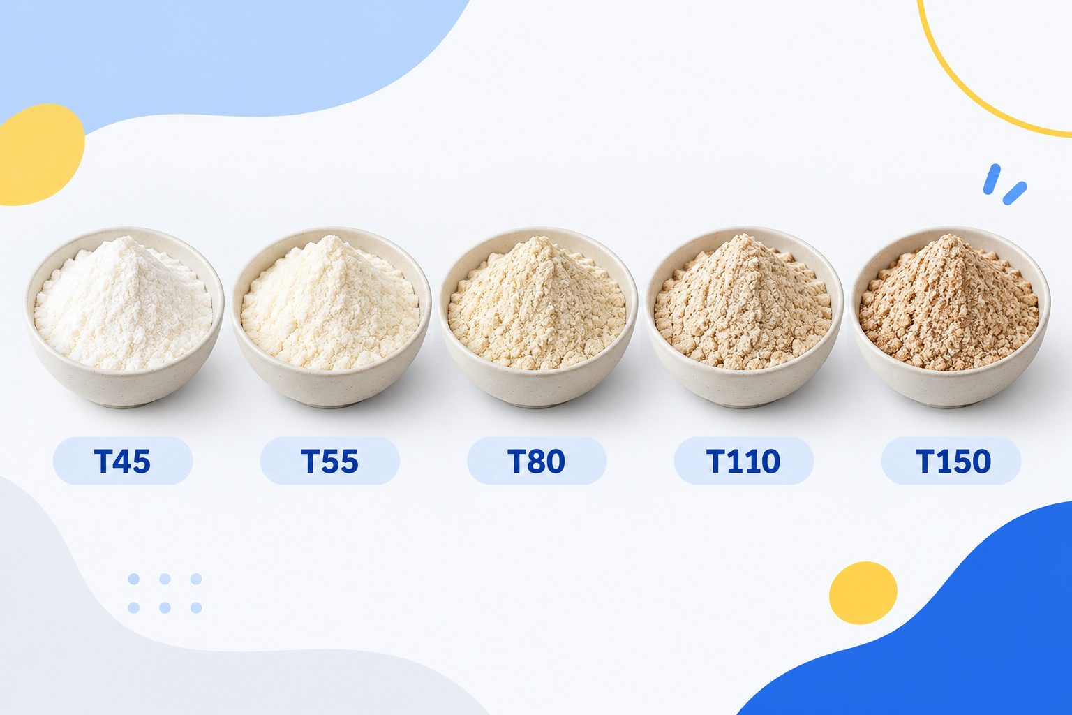 Les types de farine de blé : T45, T55, T80, T110 et T150