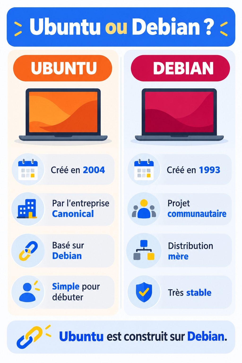Différence entre Ubuntu et Debian : infographie comparative