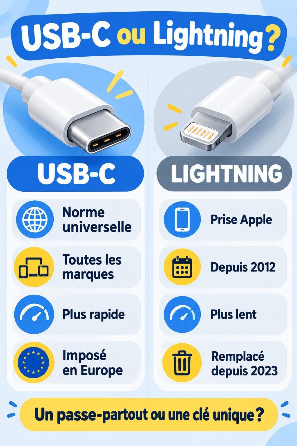 Différence entre USB-C et Lightning : infographie comparative