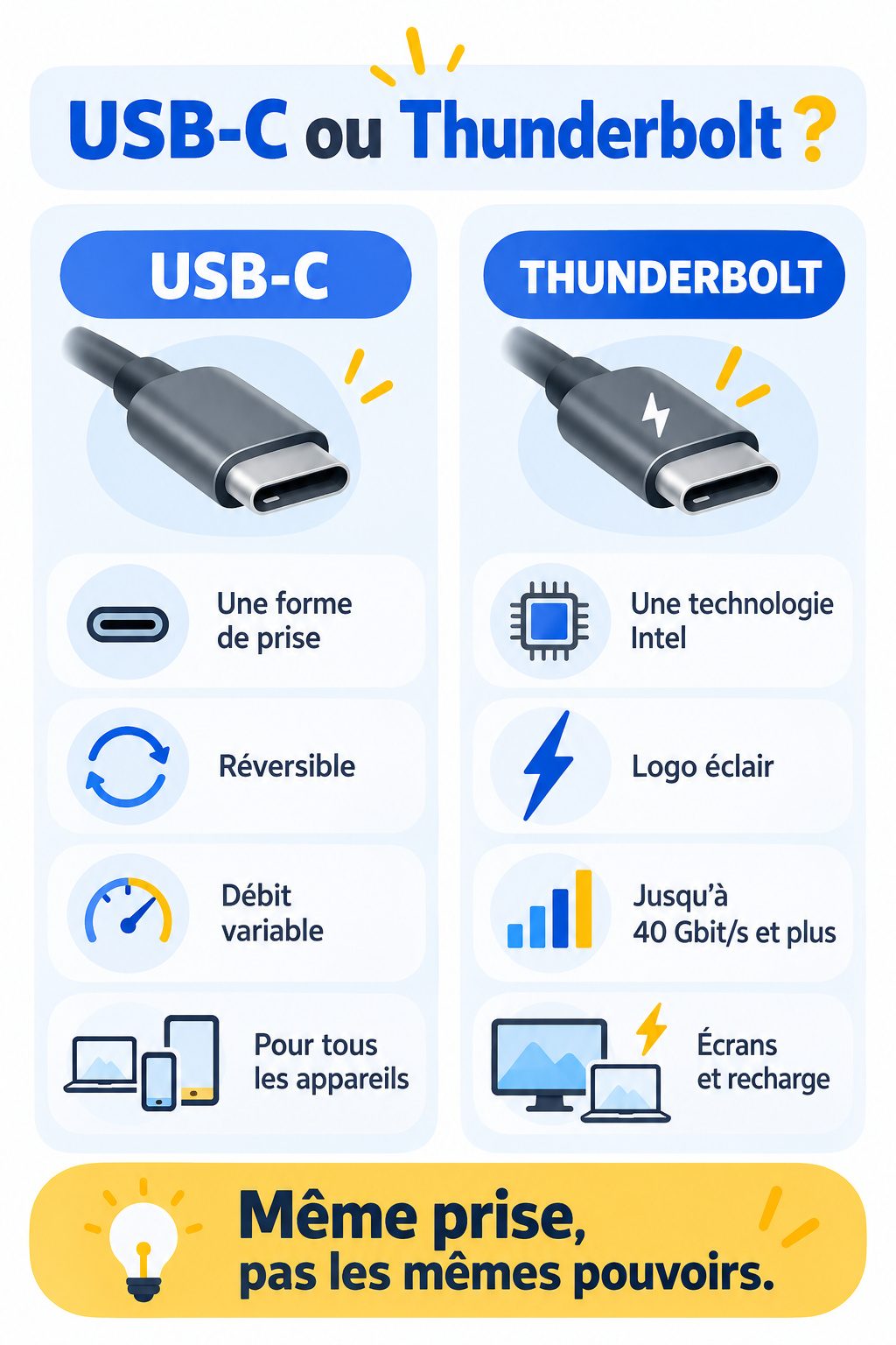 Différence entre USB-C et Thunderbolt : infographie comparative