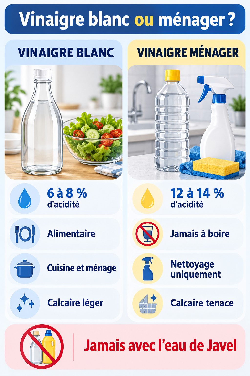 Différence entre vinaigre blanc et vinaigre ménager : infographie comparative