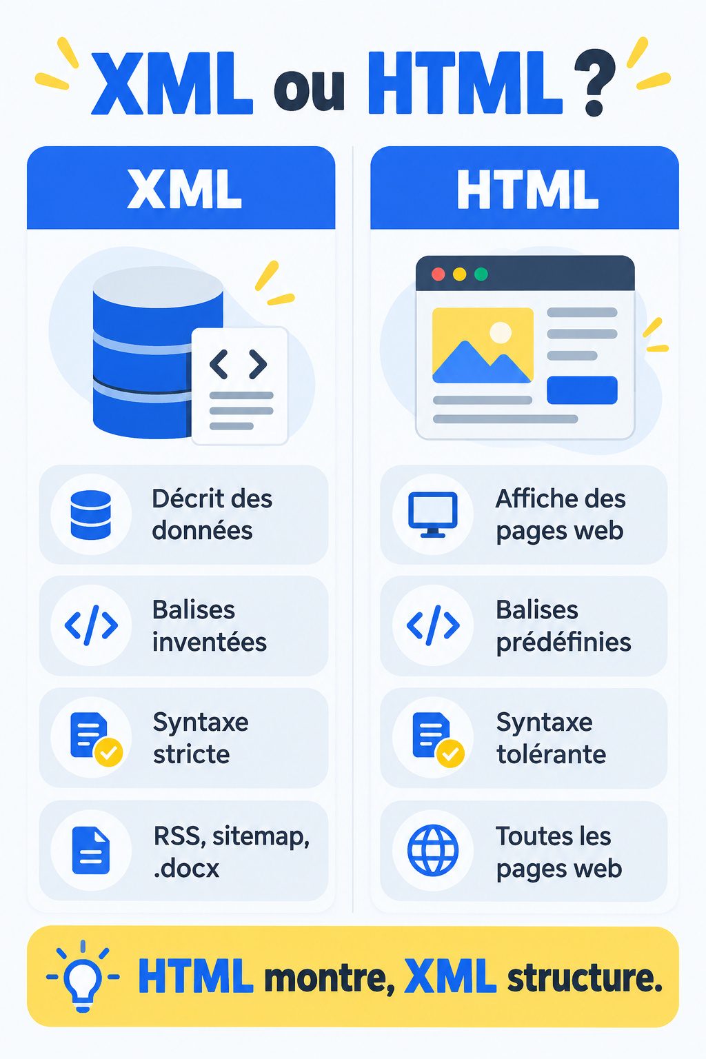 Différence entre XML et HTML : infographie comparative